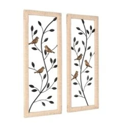 Set Of 2 Metal Leaf Wall Decors With Cream Rattan Frame And Bronze Bird Accents Black - Olivia & May: Iron Carving, Vertical Display, Nature Theme -Olivia & May GUEST e6699ee6 1110 4c6e bc84 105fb2218766