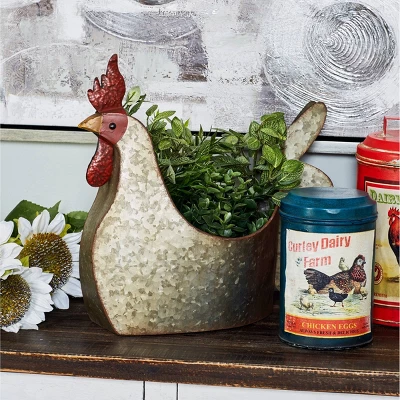 12" Wide Rectangular Planter Metallic Chicken With Wide Opening Gray - Olivia & May 3 12" Wide Rectangular Planter Metallic Chicken With Wide Opening Gray - Olivia & May