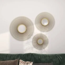 Metal Sunburst Round Wall Decor With Mirror Accent Set Of 3 Gold - Olivia & May -Olivia & May GUEST e68f9334 8bf6 495b bafa 2abe3f6381de