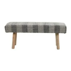 Bohemian Wood Cotton Upholstered Bench - Olivia & May -Olivia & May GUEST e7001308 0c16 4ee8 be36 b432f6178fad