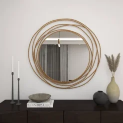 Metal Wall Mirror With Overlapping Ring Frame Gold - Olivia & May -Olivia & May GUEST e7146496 139f 471f b18f d39b9d296ab8