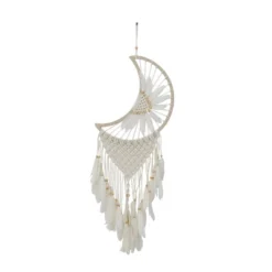 42" X 14" Cotton Macrame Handmade Intricately Woven Dreamcatcher Wall Decor With Beaded Fringe Tassels White - Olivia & May -Olivia & May GUEST e7658d31 4380 455c a580 a14848472190