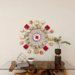 Metal Sunburst Wall Decor With Square Panel Accent Brown - Olivia & May -Olivia & May GUEST e7756b20 52dc 438a 9f86 865d19ce50df