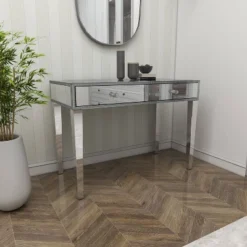 Glam Mirror And Wood Console Table Desk Silver - Olivia & May -Olivia & May GUEST e81db10d d349 4d50 8c9f e8bd32122edc