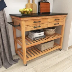 Coastal Wood Kitchen Cart Brown - Olivia & May -Olivia & May GUEST e857713a 325b 42dd a9f6 e4179cebe5a9