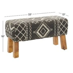 Bohemian Wood Upholstered Fabric Bench Small Black - Olivia & May -Olivia & May GUEST e86f15ea 7615 419a a692 a5f7db582db0