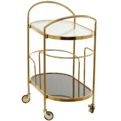 Contemporary Metal And Smoke Glass Bar Cart Gold - Olivia & May -Olivia & May GUEST e8ad2bee 312a 4540 9eba e8b132435e54