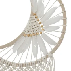 42" X 14" Cotton Macrame Handmade Intricately Woven Dreamcatcher Wall Decor With Beaded Fringe Tassels White - Olivia & May -Olivia & May GUEST e9307cfa e7ba 4fcc a51a 71c3fe2d945c