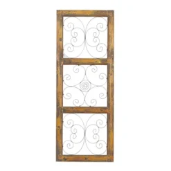 36" X 14" Wood Scroll Window Inspired Wall Decor With Metal Scrollwork Relief Brown - Olivia & May -Olivia & May GUEST ea4d44fb e7e4 48b3 8449 e7fdf9baa826