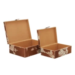 Set Of 2 Cowhide Leather Decorative Boxes Brown/White - Olivia & May -Olivia & May GUEST ea5388c1 12a0 4f7d 8719 a5707db3cca0