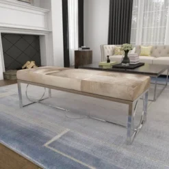 Contemporary Decorative Stainless Steel Cowhide Bench Silver - Olivia & May -Olivia & May GUEST ea7c64d2 a99a 4b4d bba3 054cb709ea28