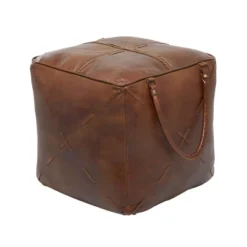 Rustic Leather Foot Stool Ottoman Smooth Brown Leather - Olivia & May -Olivia & May GUEST ead06cb7 7d6b 4155 a3fe f4e2ee591ddd