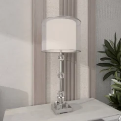 Glass Table Lamp With Drum Shade Silver - Olivia & May -Olivia & May GUEST ead0a690 959b 41e6 a4eb a3aaca1f2e07