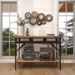 17"x34" Metal Gear Wall Clock Brown - Olivia & May: Silent, Novelty Industrial Style For Living Room -Olivia & May GUEST eb35307b 5398 475e 8c6e b13933018658