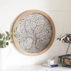 Wooden Tree Embossed Wall Decor Brown - Olivia & May