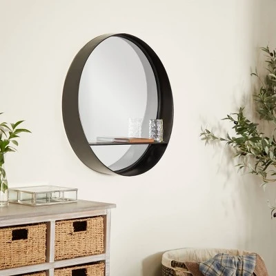 Metal 1 Shelf Wall Mirror Black - Olivia & May 3 Metal 1 Shelf Wall Mirror Black - Olivia & May