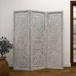 Farmhouse Wood Carved Room Divider Screen White - Olivia & May -Olivia & May GUEST ec860c93 8d7f 4a47 b5e4 8c9842cebc6a