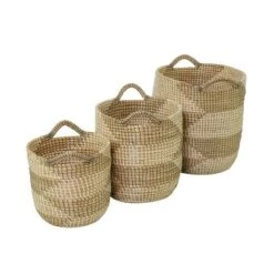 Set Of 3 Seagrass Storage Baskets Natural - Olivia & May -Olivia & May GUEST ecb920c9 e295 4f71 b50b fd9f5b60ab46
