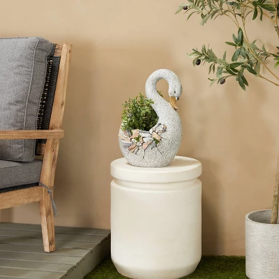 Olivia & May 11" Wide Traditional Duck Rectangular Fiberglass Planter Pot Gray 3 Olivia & May 11" Wide Traditional Duck Rectangular Fiberglass Planter Pot Gray