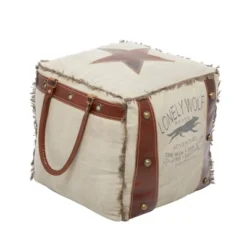 Rustic Leather And Canvas Foot Stool Ottoman - Olivia & May -Olivia & May GUEST ef40a9d2 41e0 4ba3 91ad d4edbaab0313