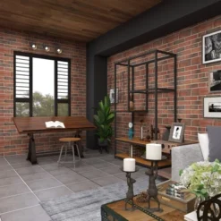 Industrial Teak Wood Console Table Brown - Olivia & May -Olivia & May GUEST f08dd683 3c5c 4825 a19f 88f4f65e5c3d