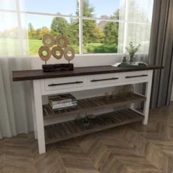 Farmhouse Wood Rectangle Console Table White - Olivia & May -Olivia & May GUEST f0ba8a47 c45f 4a52 8dfc a788b3744388