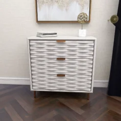 Contemporary Carved Woven Pattern 3 Drawer Wood Cabinet White - Olivia & May -Olivia & May GUEST f1684dbc e601 44db 9688 1a38adbab1ef