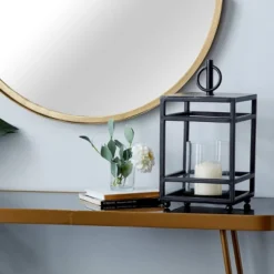 15.5" X 8" Round Metal/Glass Candle Holder Black - Olivia & May