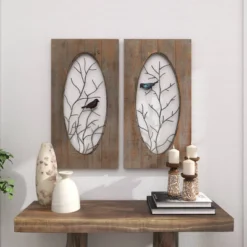 Set Of 2 Wood Bird Wall Decors With Tree Branches Brown - Olivia & May -Olivia & May GUEST f218ca0e c03e 456f be3a 004ec010091b
