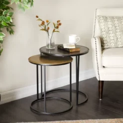 2pc Industrial Aluminum Accent Tables Black - Olivia & May