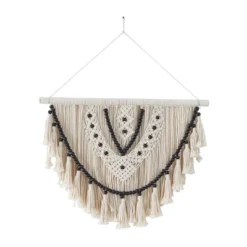 Cotton Macrame Handmade Intricately Weaved Wall Decor With Beaded Fringe Tassels White - Olivia & May -Olivia & May GUEST f2583dd4 f9fa 48a5 950b 7773c97d5a3f