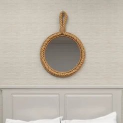 Glass Wall Mirror With Rope Accents Brown - Olivia & May -Olivia & May GUEST f2a886e4 45dd 4ca5 8a67 a4c5db57ceee