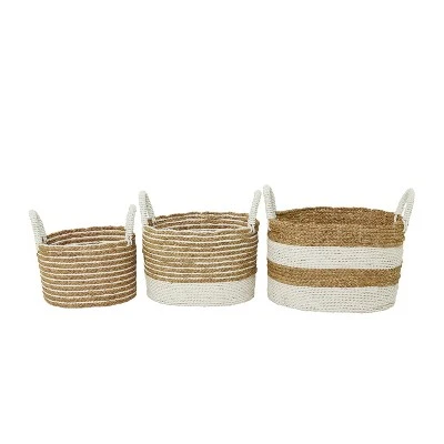 Set Of 3 Seagrass Storage Baskets Brown/White - Olivia & May 4 Set Of 3 Seagrass Storage Baskets Brown/White - Olivia & May - Image 2