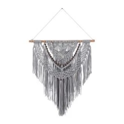Cotton Macrame Handmade Intricately Weaved Wall Decor With Beaded Fringe Tassels - Olivia & May