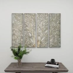 Metal Tree Wall Decor With Embossed Design Set Of 4 Brown - Olivia & May -Olivia & May GUEST f3750e04 06b1 4703 9474 e0b3450c793f