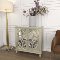 Glam Mirrored And Patterned Wood Cabinet Beige - Olivia & May -Olivia & May GUEST f39e6ca4 d6e9 4c23 8eab 5ef18da042ed