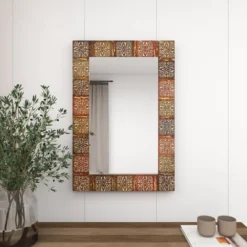 Metal Floral Wall Mirror With Embossed Metal Multi Colored - Olivia & May -Olivia & May GUEST f502d9ca a522 403d 830a c3cb3a8e9517