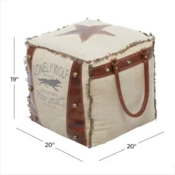 Rustic Leather And Canvas Foot Stool Ottoman - Olivia & May -Olivia & May GUEST f560f9c4 ca04 4456 aa59 760a094f6c3d