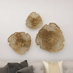 Metal Floral Wall Decor Set Of 3 Gold - Olivia & May -Olivia & May GUEST f704c0e3 edad 406c 851a 51af75fd40fd