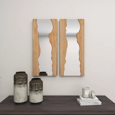 Contemporary Wood Wall Mirror Set Of 2 Brown - Olivia & May 13 Contemporary Wood Wall Mirror Set Of 2 Brown - Olivia & May - Image 11