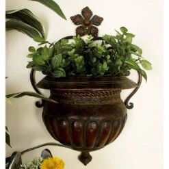12" Wide Planter Traditional Novelty Metal Pot Brown - Olivia & May -Olivia & May GUEST f817020a 66dc 4777 9fa1 66a7f7fb4a50