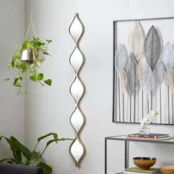 Metal Slim Stacked Chain 5 Layer Wall Mirror With Tear Drop Pattern And Foil Detailing Silver - Olivia & May -Olivia & May GUEST f83d9936 e403 4085 8a90 13adb5074672