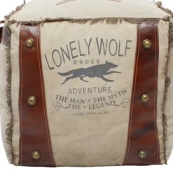 Rustic Leather And Canvas Foot Stool Ottoman - Olivia & May -Olivia & May GUEST f85f055a 70bf 4d7b bd53 8845e76e82c1