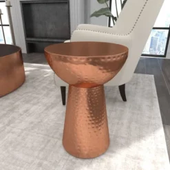 Metal Pedestal Stool Flat Top Copper - Olivia & May -Olivia & May GUEST f891afd6 e5e3 494a 9eb6 5368cd959c07