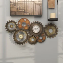 17"x34" Metal Gear Wall Clock Brown - Olivia & May: Silent, Novelty Industrial Style For Living Room -Olivia & May GUEST f8bf7b7d 67dd 4eb9 b884 41bb3d8a3812