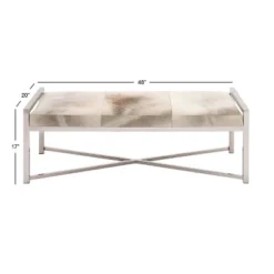 Contemporary Stainless Steel Rectangular Cowhide Bench - Olivia & May -Olivia & May GUEST f904bd0a 9c1d 4ca0 a5d5 3ed2dba352d0