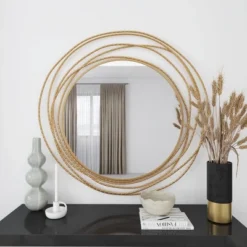 Metal Wall Mirror With Overlapping Ring Frame Gold - Olivia & May -Olivia & May GUEST f9501a95 0162 4ed9 9995 0af25e430d55