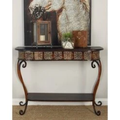 Traditional Metal Console Table - Dark Brown - Olivia & May