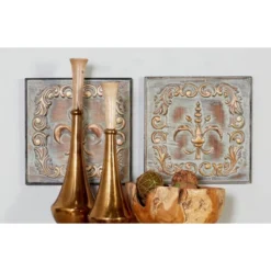 Metal Fleur De Lis Embossed Wall Decor Set Of 4 Brass - Olivia & May -Olivia & May GUEST fa1d2cfd 4049 4a25 bc3b 007d556453a4