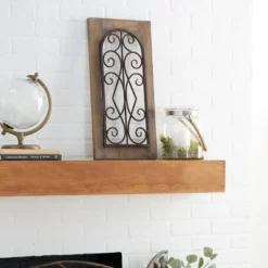 Wood Scroll Window Inspired Wall Decor With Metal Scrollwork Relief Brown - Olivia & May